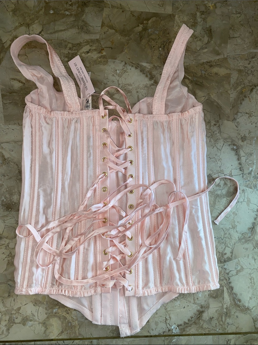 Victoria's Secret Light Pink Lace-Up Corset Bodysuit